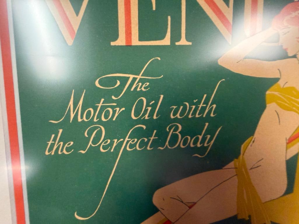 " MEN WORKING DO NOT OPERATE " METAL SIGN AND VENUS MOTOROIL ART DECO ADVERTISING PRINT - 6