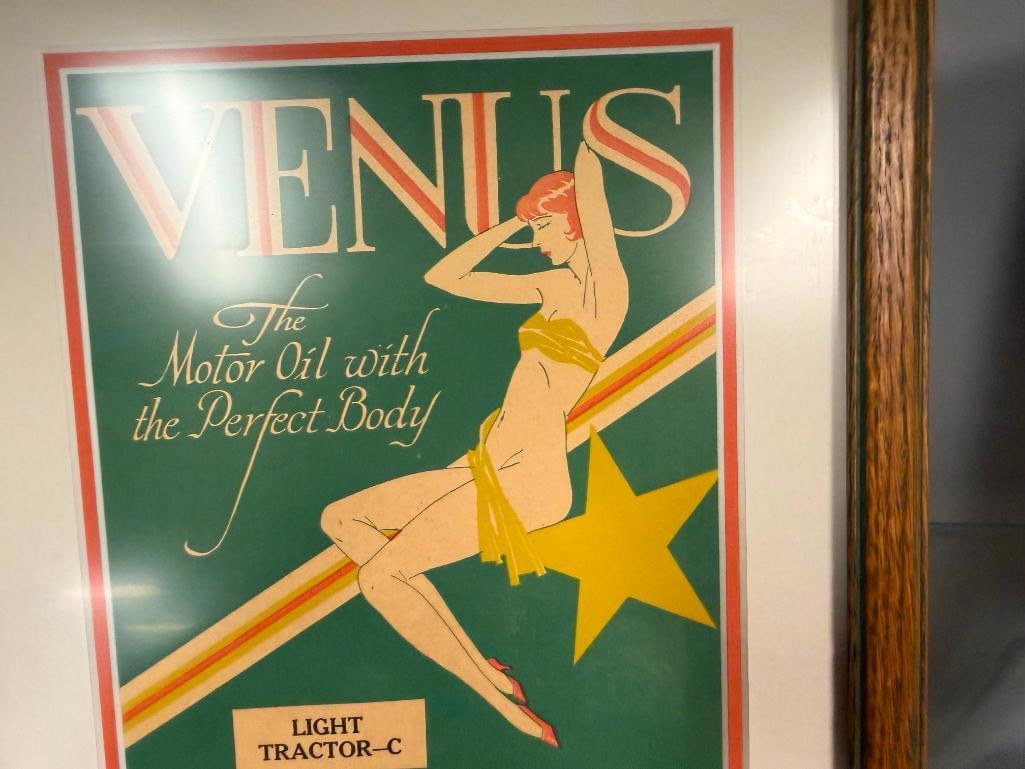 " MEN WORKING DO NOT OPERATE " METAL SIGN AND VENUS MOTOROIL ART DECO ADVERTISING PRINT - 8