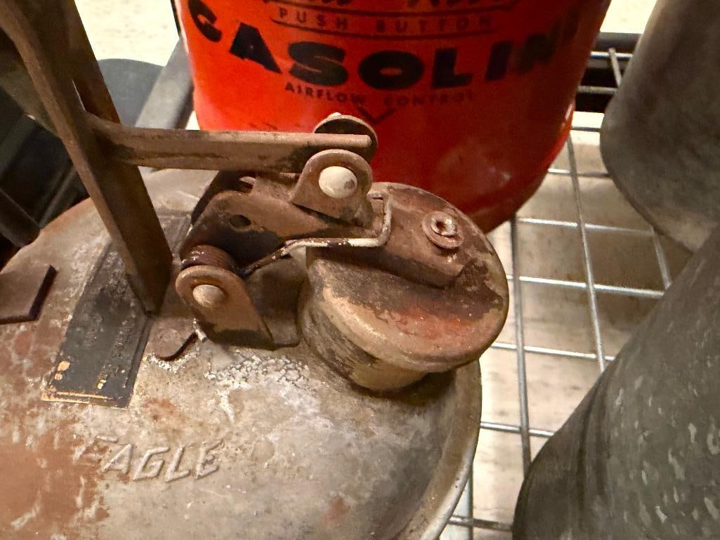 FIVE VINTAGE AUTOMOBILE FILLING CANS INCLUDING FOUR GALVANIZED METAL AND ONE PHIL RITE GASOLINE CAN - 6