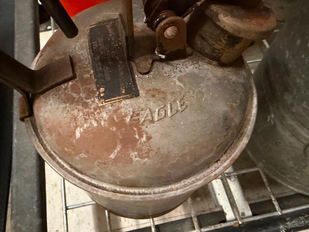 FIVE VINTAGE AUTOMOBILE FILLING CANS INCLUDING FOUR GALVANIZED METAL AND ONE PHIL RITE GASOLINE CAN - 7