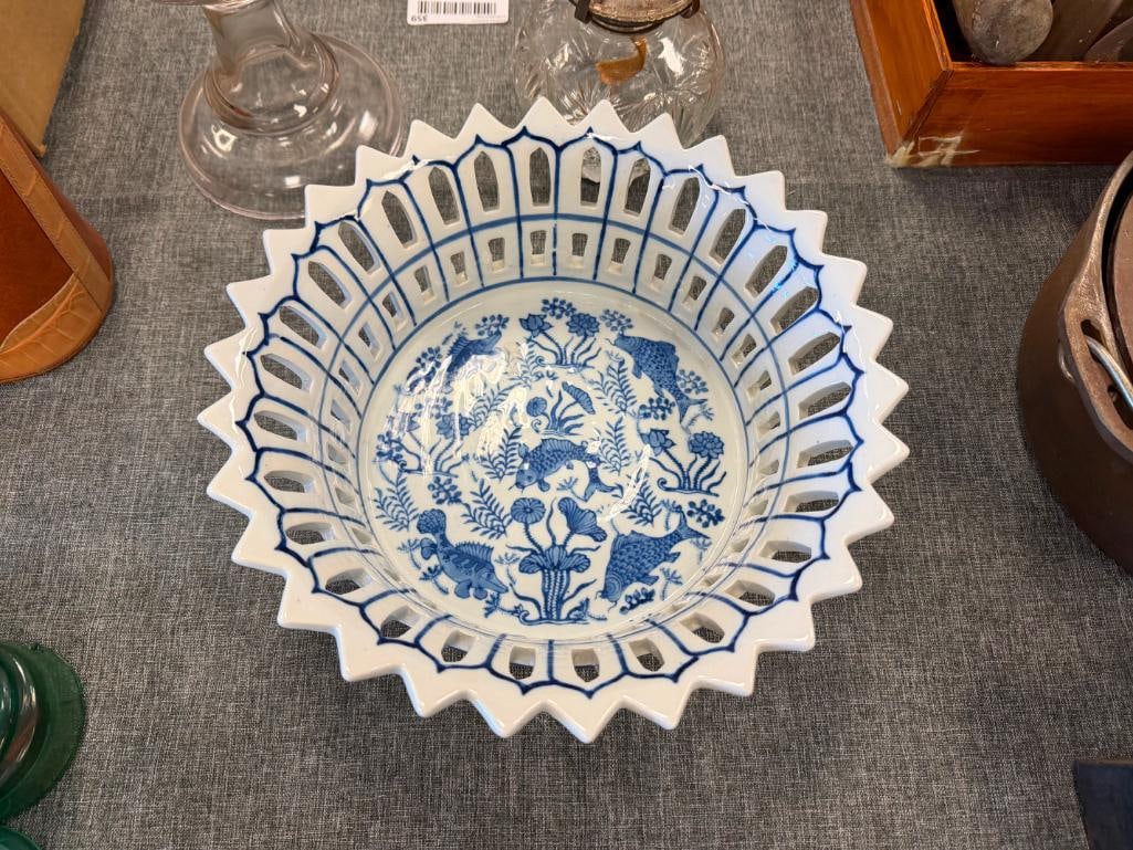 MOYSES STEVENS RETICULATED PIERCED RIM CENTERPIECE BOWL - 2