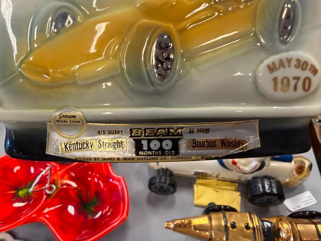 FAMOUS FIRSTS GOLDEN WASP DECANTER AND EZRA BROOKS HERITAGE CHINA INDY RACE CAR DECANTER - 16