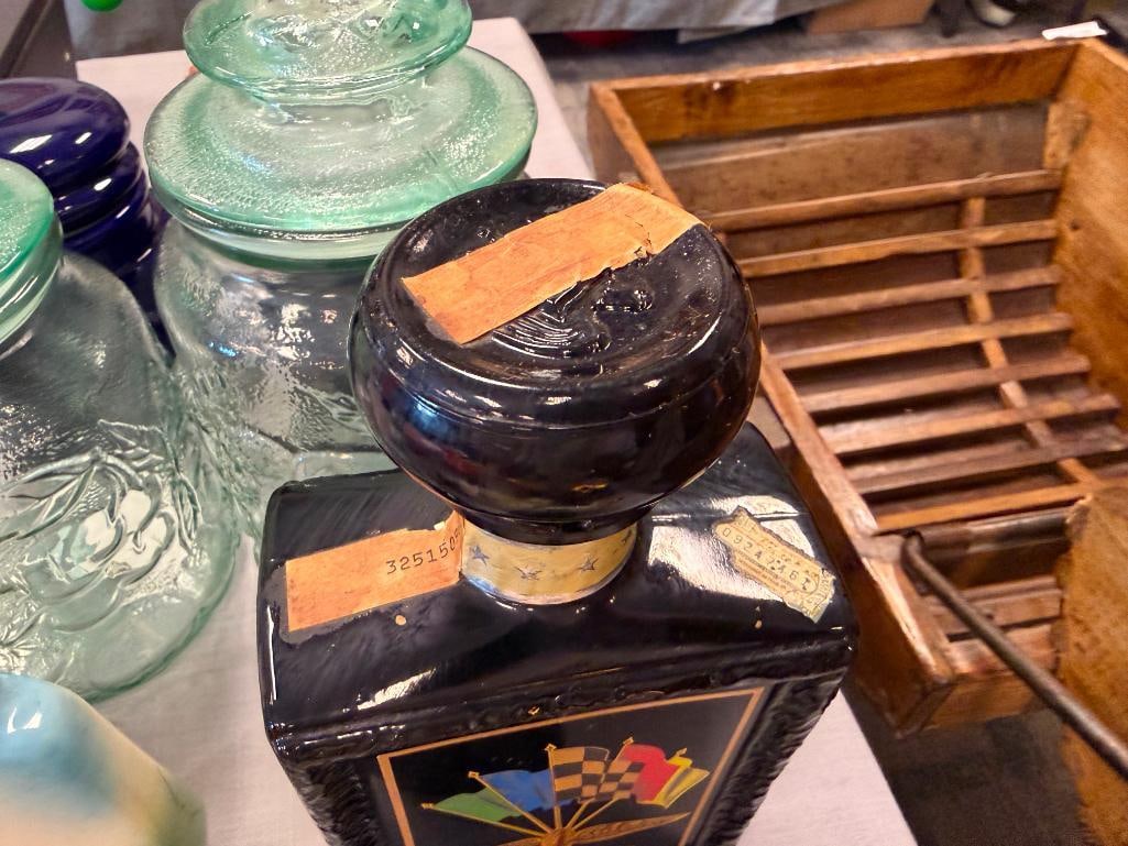 FAMOUS FIRSTS GOLDEN WASP DECANTER AND EZRA BROOKS HERITAGE CHINA INDY RACE CAR DECANTER - 20