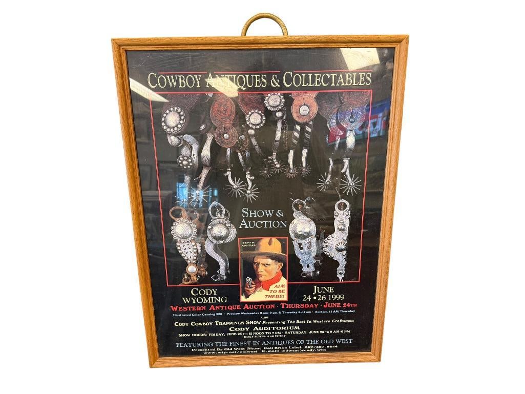 JUNE 1999 COWBOY ANTIQUE AND COLLECTIBLES WESTERN THEME POSTER CODY, WYOMING: 19" X 25" FRAME