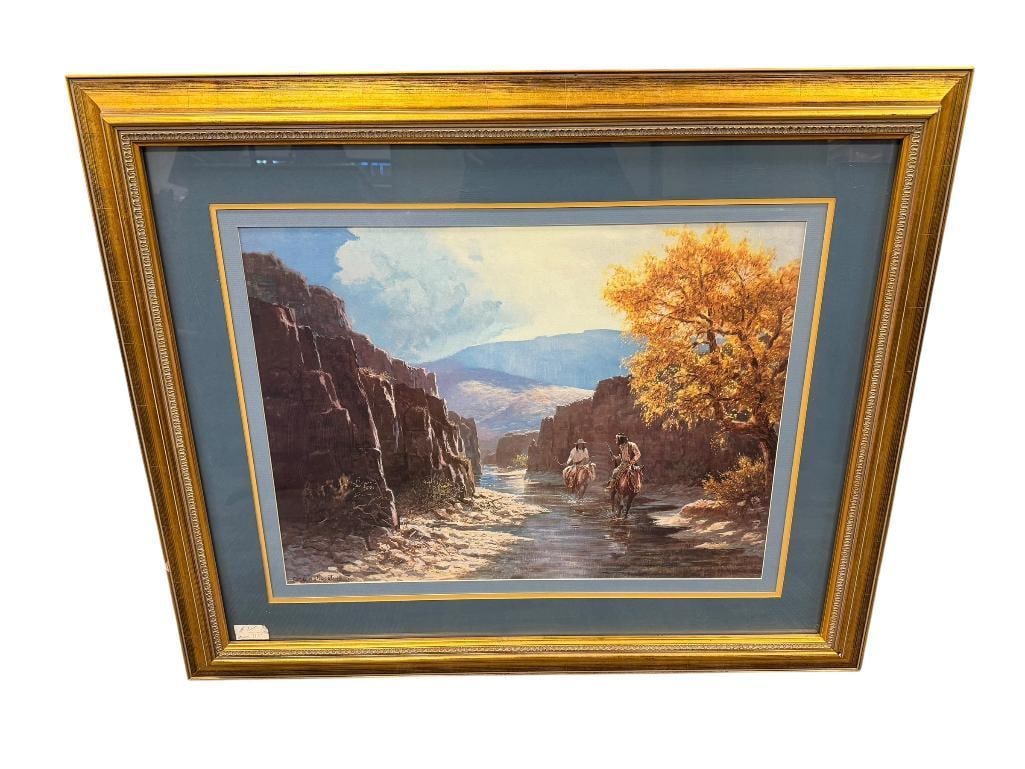 OLAF WIEGHORST DANISH AMERICAN WEST ARTIST PRINT TITLED NO TRACKS: OLAF WIEGHORST (1899-1988) WAS A DANISH BORN ARTIST WHO SPECIALIZED IN DEPICTIONS OF THE AMERICAN WEST FOLLOWING PROLIFIC WESTERN ARTISTS CHARLES RUSSELL AND FREDERIC REMINGTON, ART DEPICTS TWO