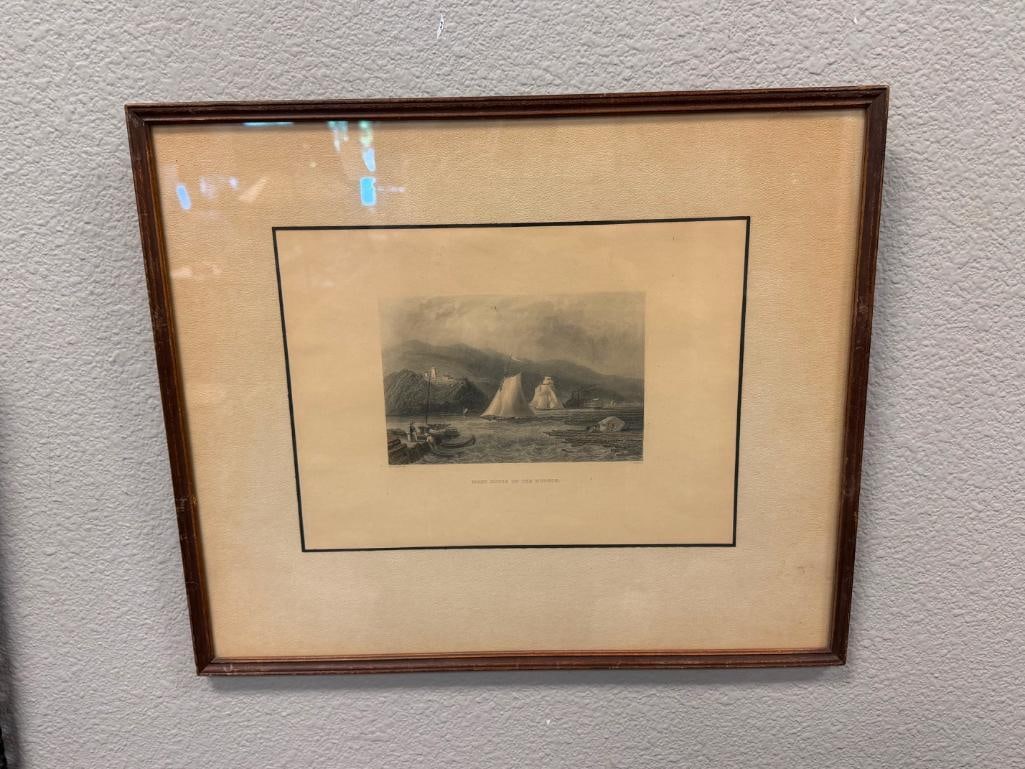 WILLIAM HENRY BARTLETT BRITISH ARTIST STEEL ENGRAVING TITLED LIGHTHOUSE ON THE HUDSON - 2