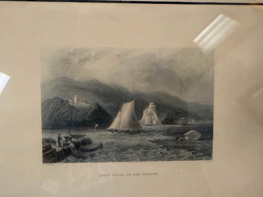 WILLIAM HENRY BARTLETT BRITISH ARTIST STEEL ENGRAVING TITLED LIGHTHOUSE ON THE HUDSON - 6