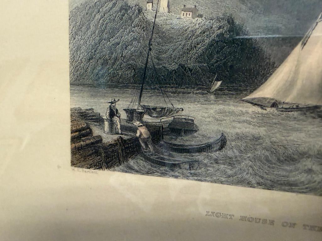 WILLIAM HENRY BARTLETT BRITISH ARTIST STEEL ENGRAVING TITLED LIGHTHOUSE ON THE HUDSON - 7