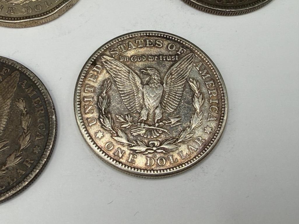 FIVE U.S. MORGAN SILVER DOLLARS - 10
