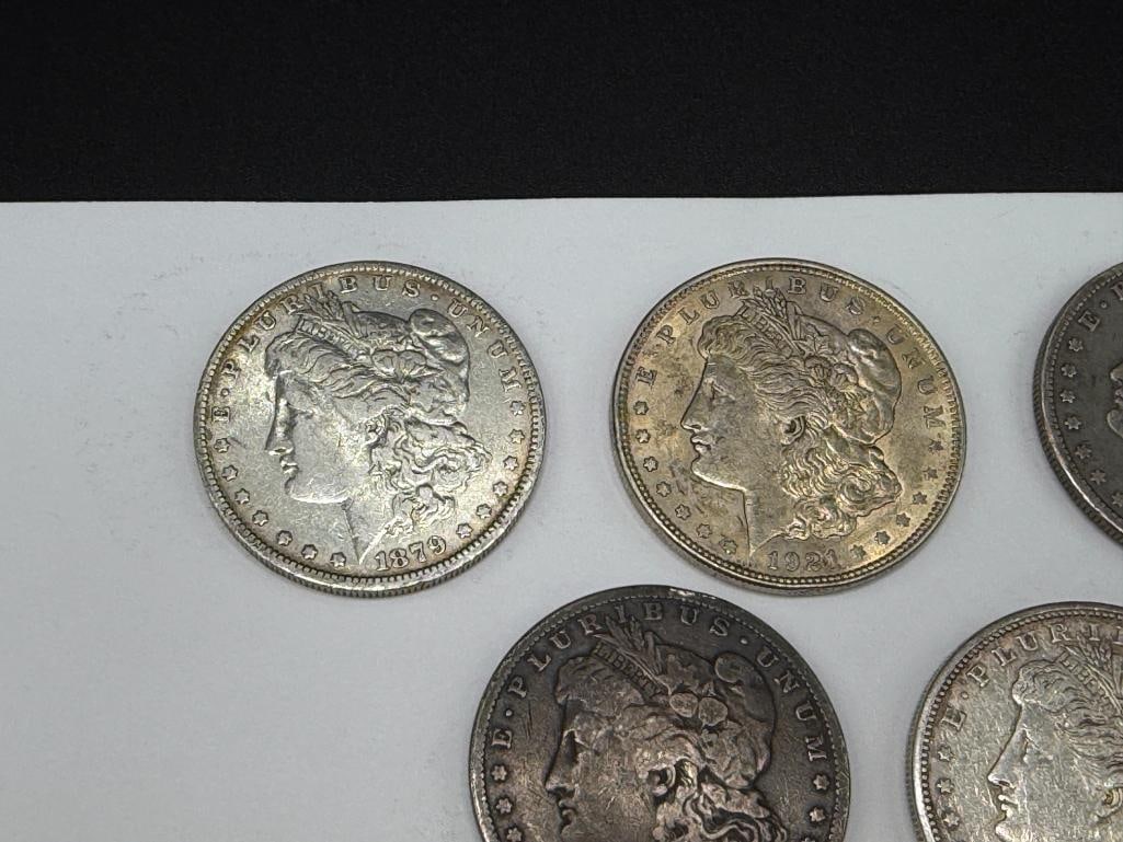 FIVE U.S. MORGAN SILVER DOLLARS - 2