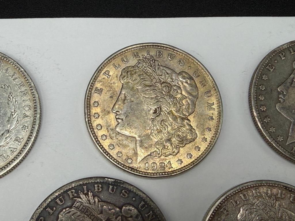 FIVE U.S. MORGAN SILVER DOLLARS - 4