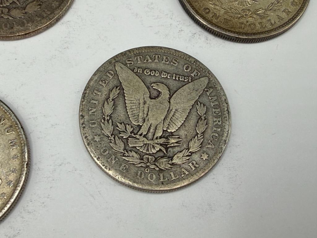 FIVE U.S. MORGAN SILVER DOLLARS - 10