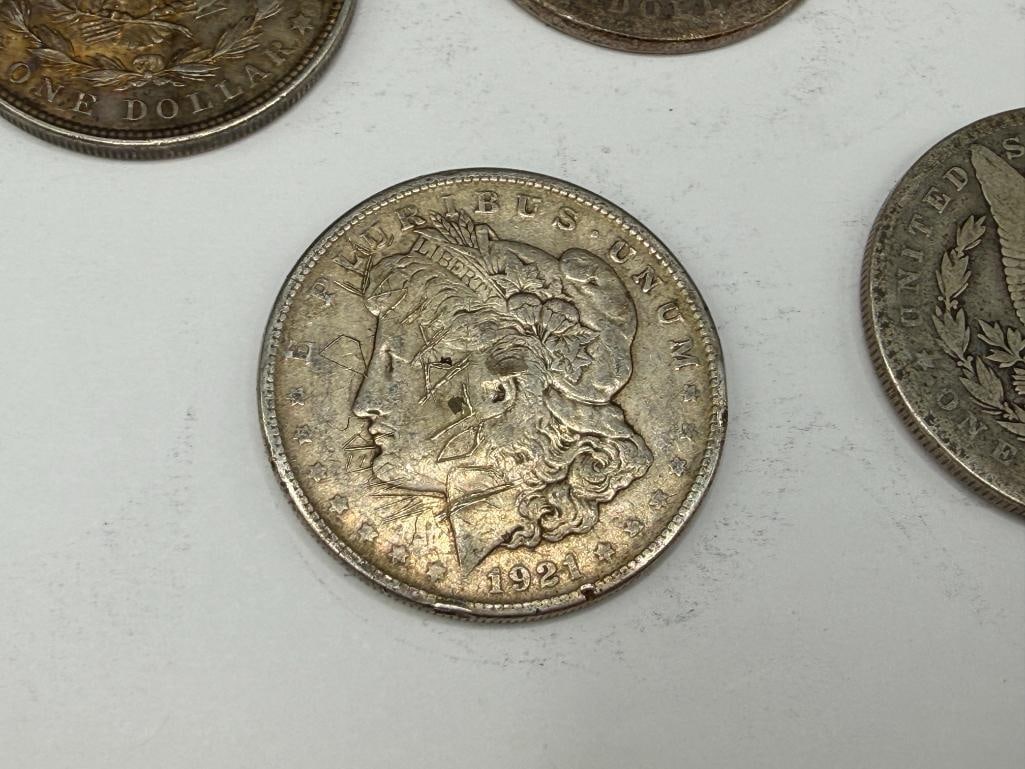 FIVE U.S. MORGAN SILVER DOLLARS - 11