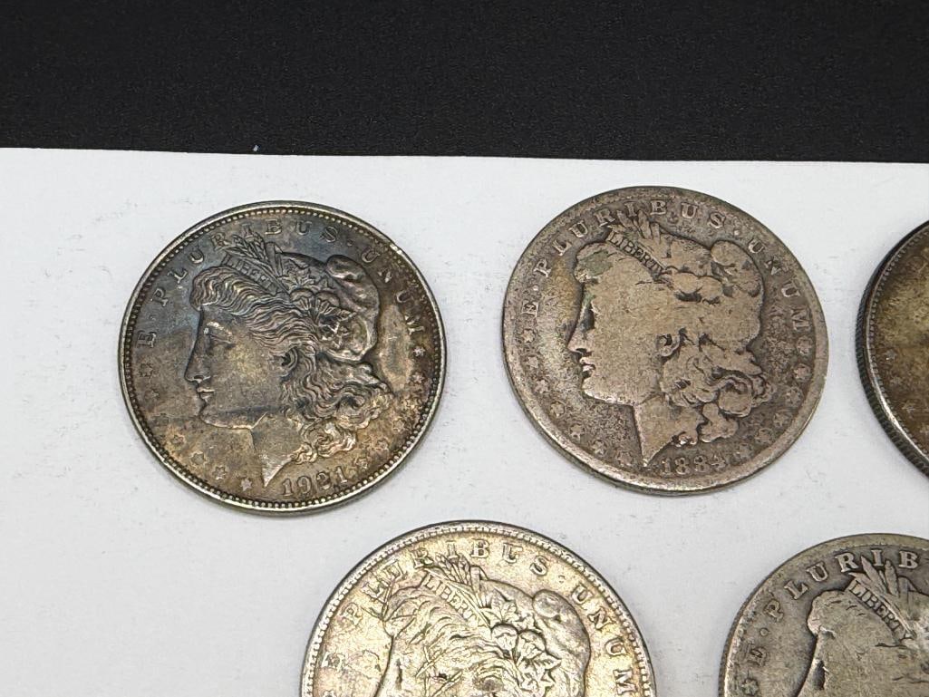 FIVE U.S. MORGAN SILVER DOLLARS - 2