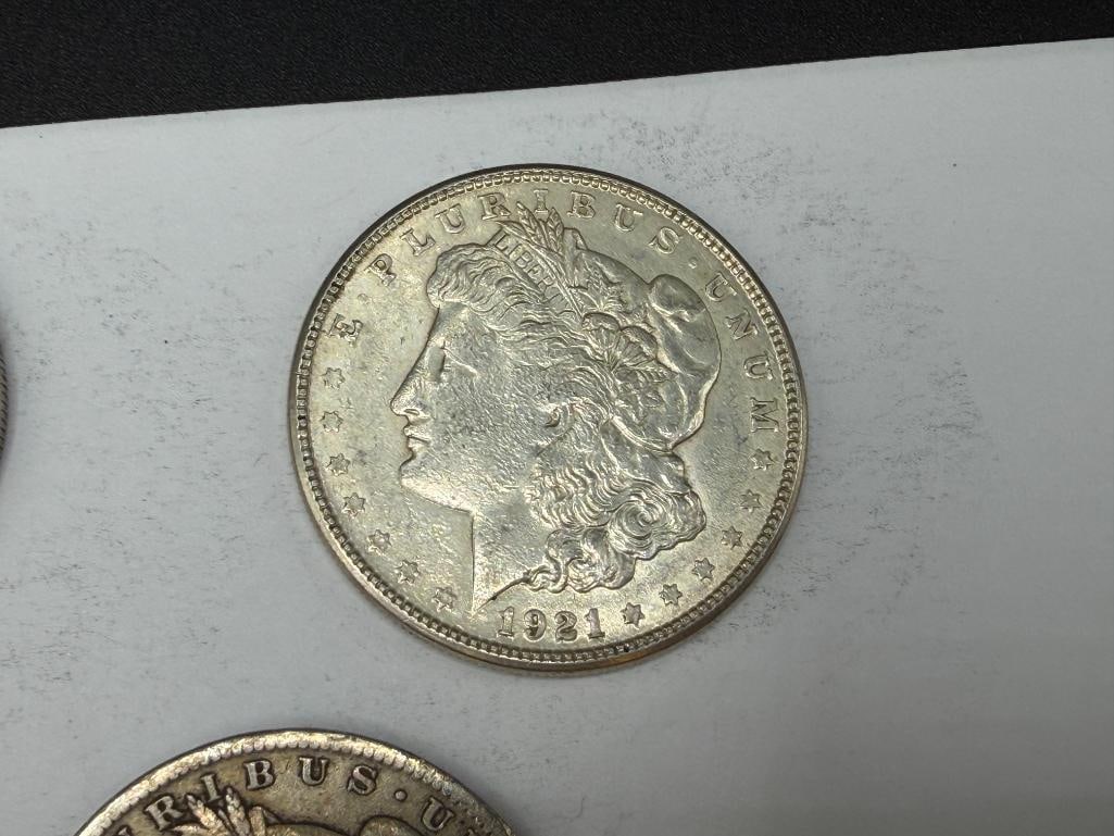 FIVE U.S. MORGAN SILVER DOLLARS - 6