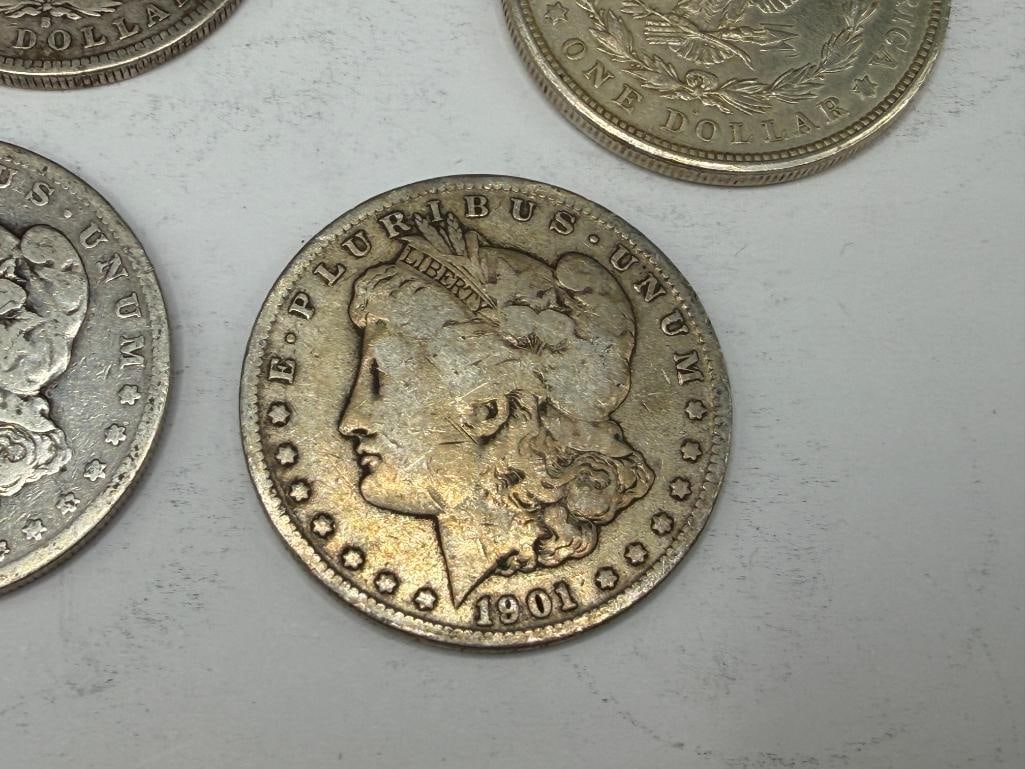 FIVE U.S. MORGAN SILVER DOLLARS - 8