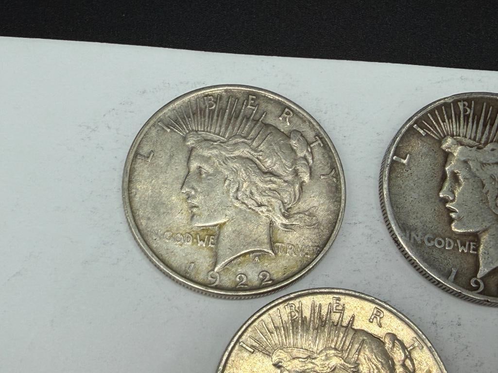 FIVE U.S. PEACE SILVER DOLLARS - 2