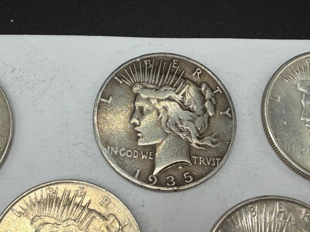 FIVE U.S. PEACE SILVER DOLLARS - 4