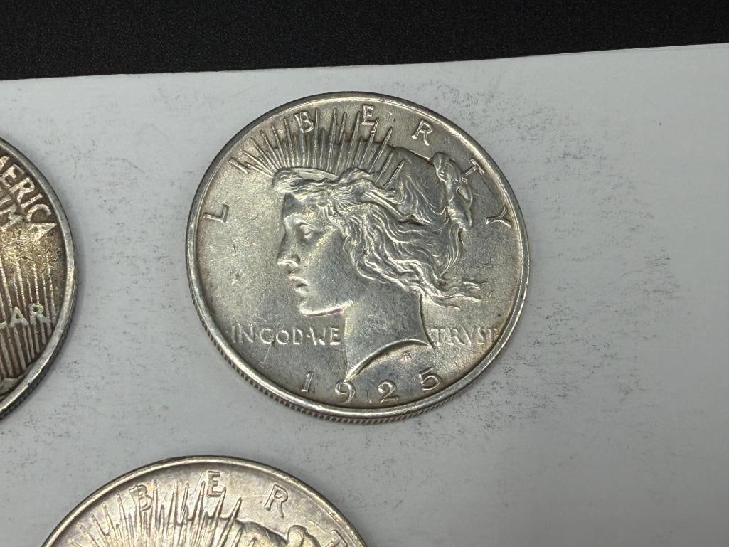 FIVE U.S. PEACE SILVER DOLLARS - 6