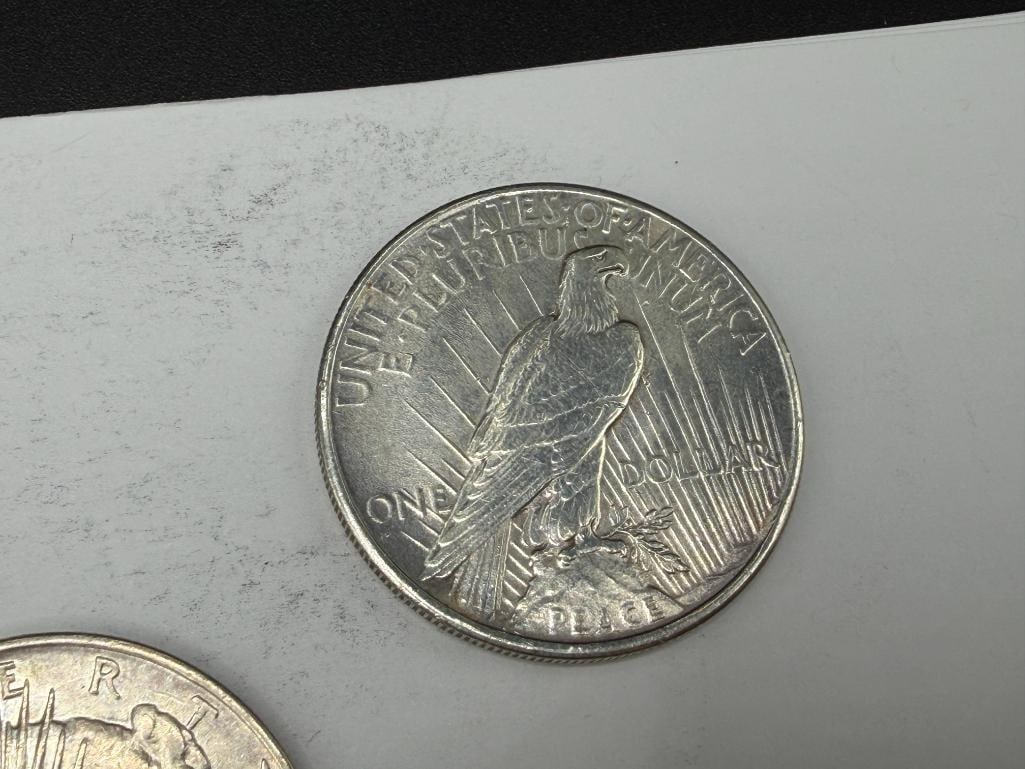 FIVE U.S. PEACE SILVER DOLLARS - 7