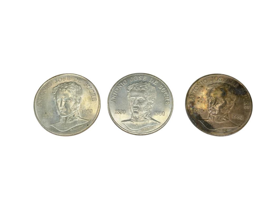 THREE 1980 SESQUICENTENNIAL 75 BOLIVARES .900 SILVER COINS (1 of 9)