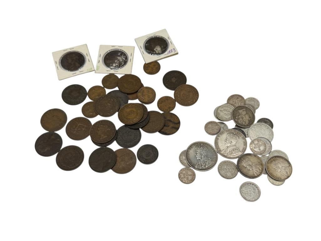 ASSORTED CANADIAN COINS INCLUDING SOME SILVER AND COINS DATING BACK TO THE MID-1800'S (1 of 16)