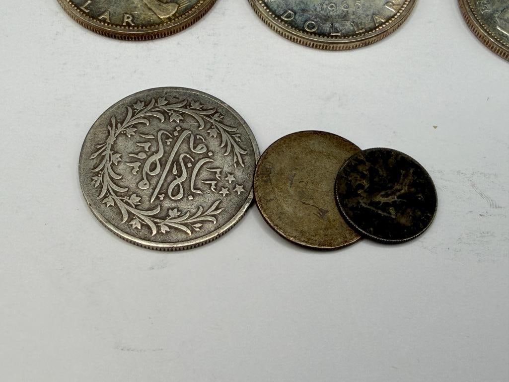 ASSORTED FOREIGN SILVER COINS INCLUDING FIVE MEXICO COINS, FOUR CANADIAN COINS, AND MORE - 13