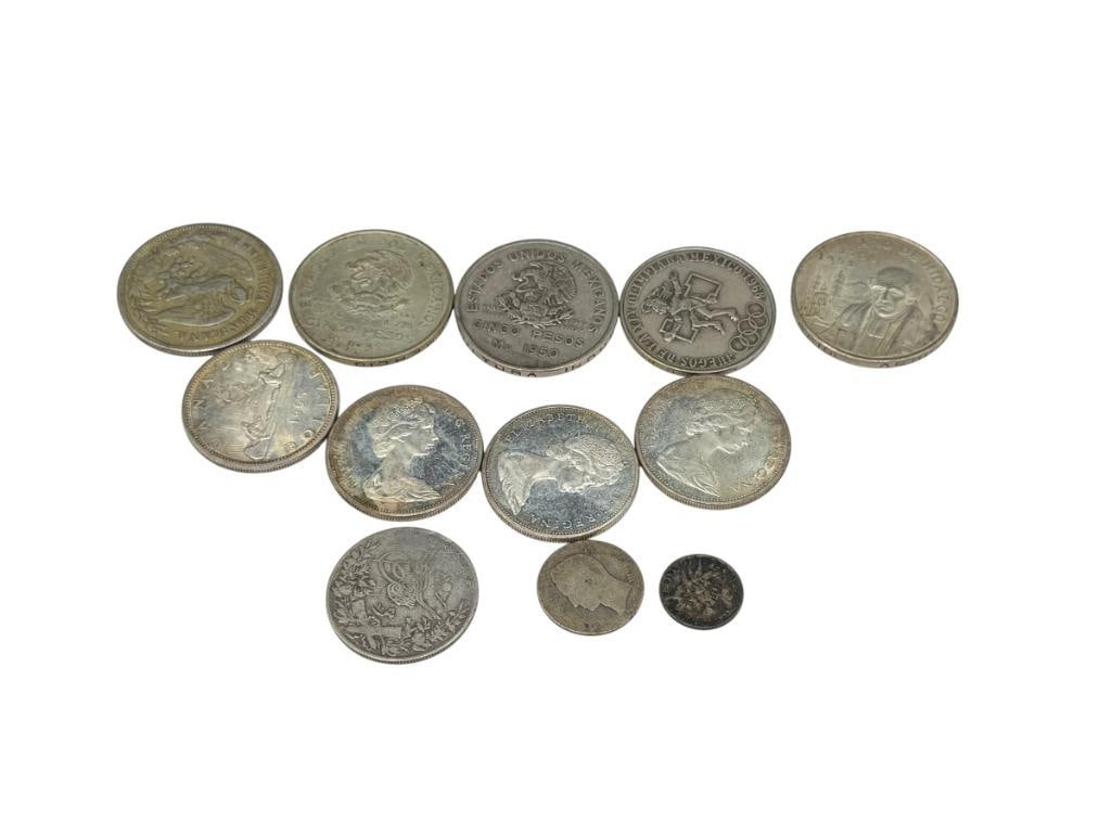 ASSORTED FOREIGN SILVER COINS INCLUDING FIVE MEXICO COINS, FOUR CANADIAN COINS, AND MORE (1 of 14)