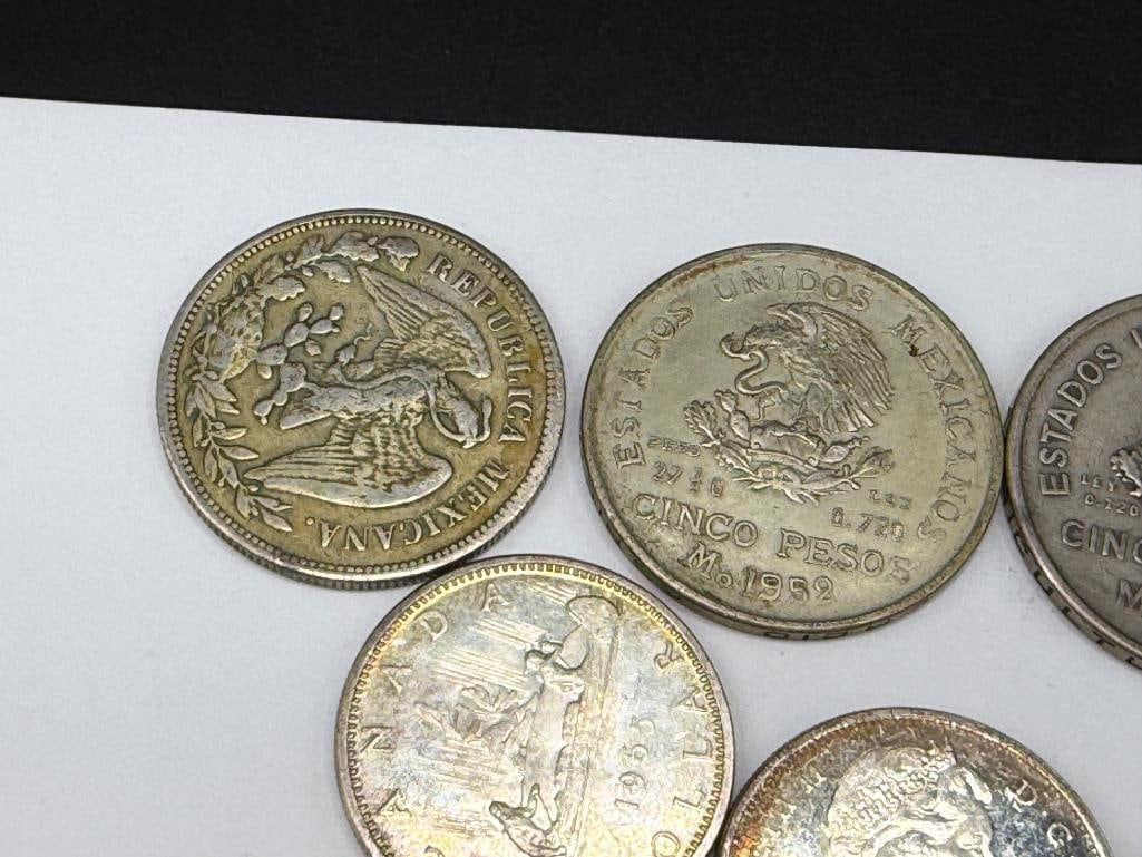 ASSORTED FOREIGN SILVER COINS INCLUDING FIVE MEXICO COINS, FOUR CANADIAN COINS, AND MORE - 2