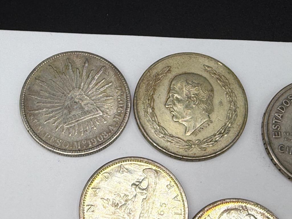 ASSORTED FOREIGN SILVER COINS INCLUDING FIVE MEXICO COINS, FOUR CANADIAN COINS, AND MORE - 3