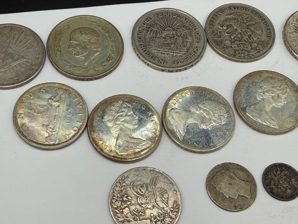 ASSORTED FOREIGN SILVER COINS INCLUDING FIVE MEXICO COINS, FOUR CANADIAN COINS, AND MORE - 9