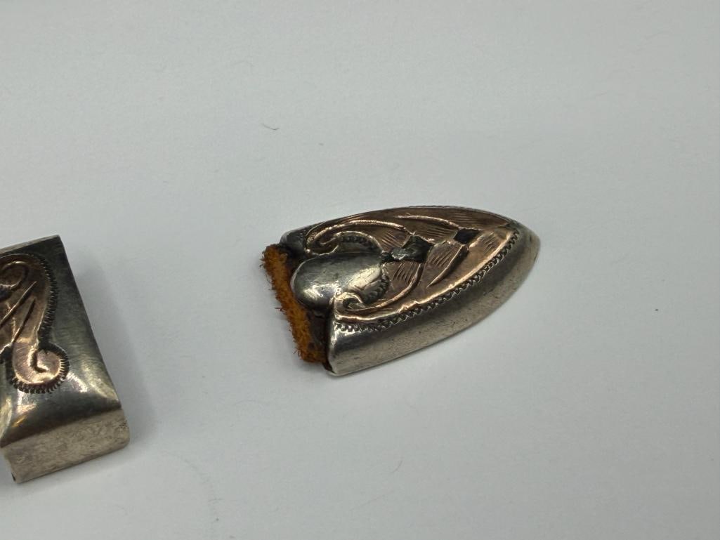 VINTAGE MEXICO MADE STERLING SILVER AND GOLD PLATED WESTERN LADIES / CHILD'S BELT BUCKLE SET - 4