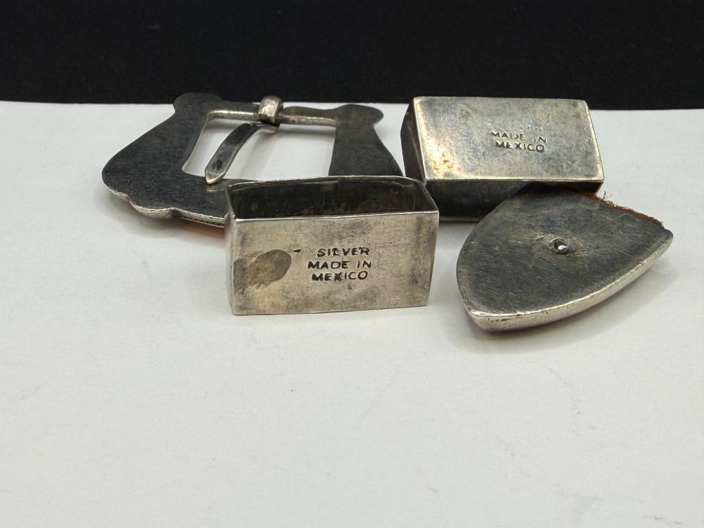 VINTAGE MEXICO MADE STERLING SILVER AND GOLD PLATED WESTERN LADIES / CHILD'S BELT BUCKLE SET - 7