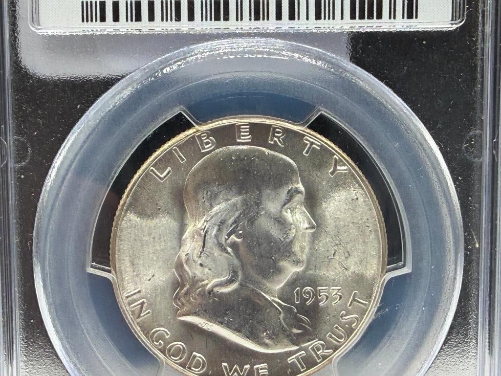 1953-S U.S. FRANKLIN SILVER HALF DOLLAR PCGS MS64 - 3