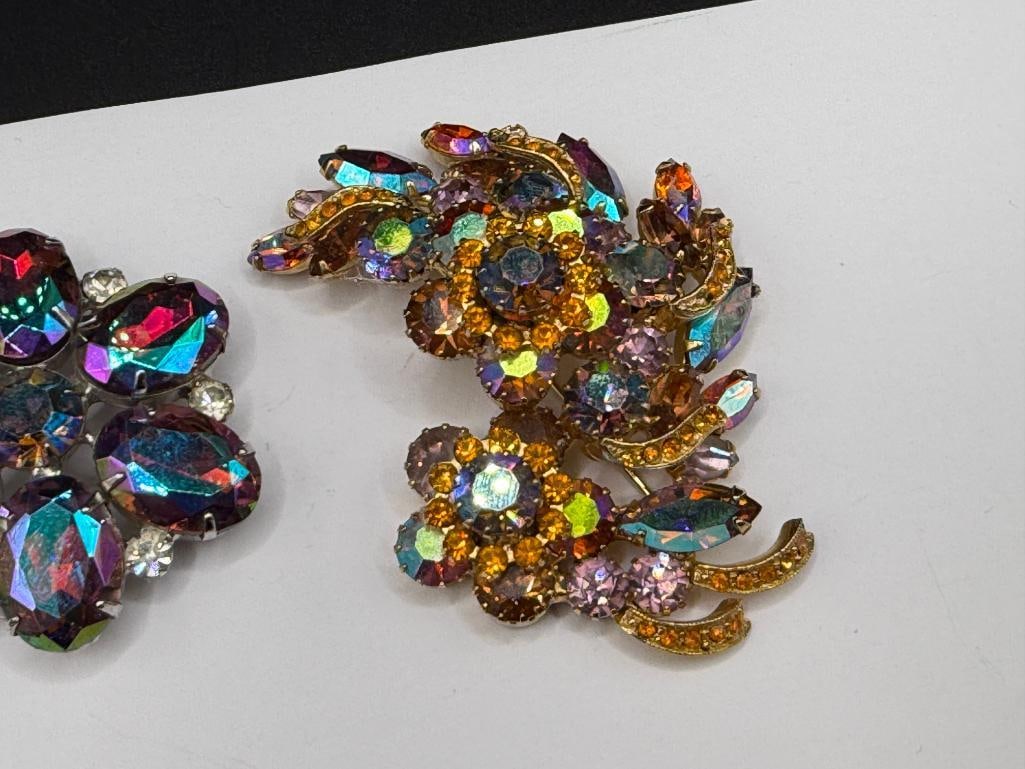 VINTAGE AUROROA BOREALIS RHINESTONE COSTUME JEWELRY BROOCH AND ADDITIONAL RHINESTONE PIECE - 2