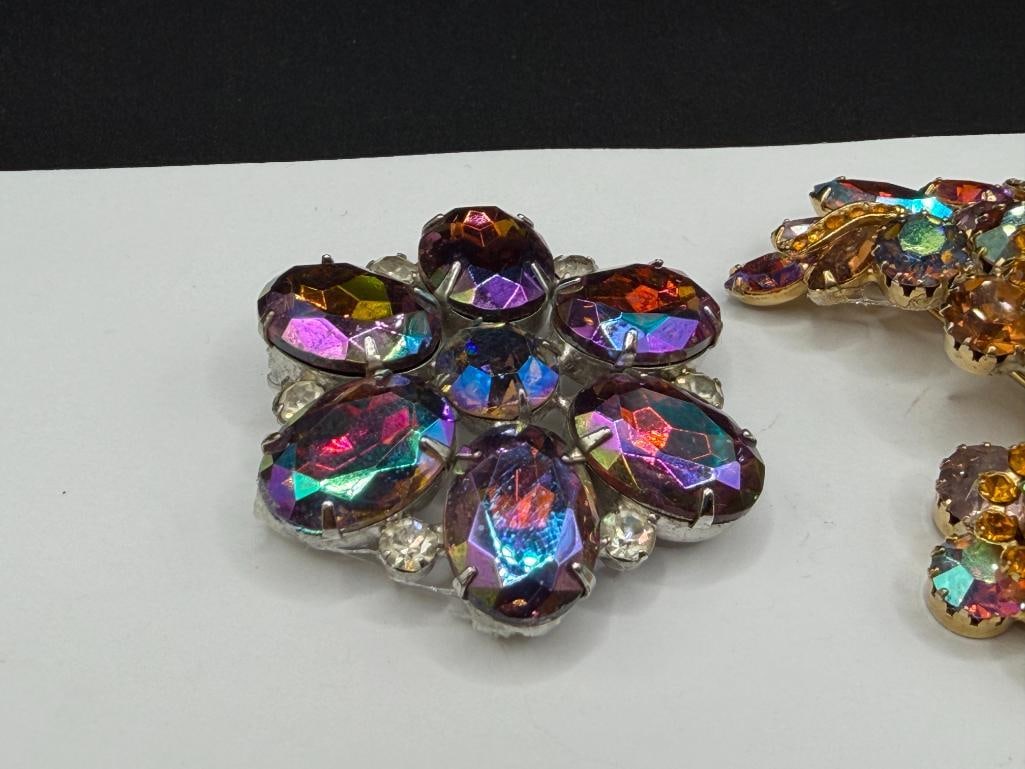 VINTAGE AUROROA BOREALIS RHINESTONE COSTUME JEWELRY BROOCH AND ADDITIONAL RHINESTONE PIECE - 4