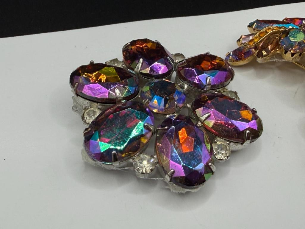 VINTAGE AUROROA BOREALIS RHINESTONE COSTUME JEWELRY BROOCH AND ADDITIONAL RHINESTONE PIECE - 5