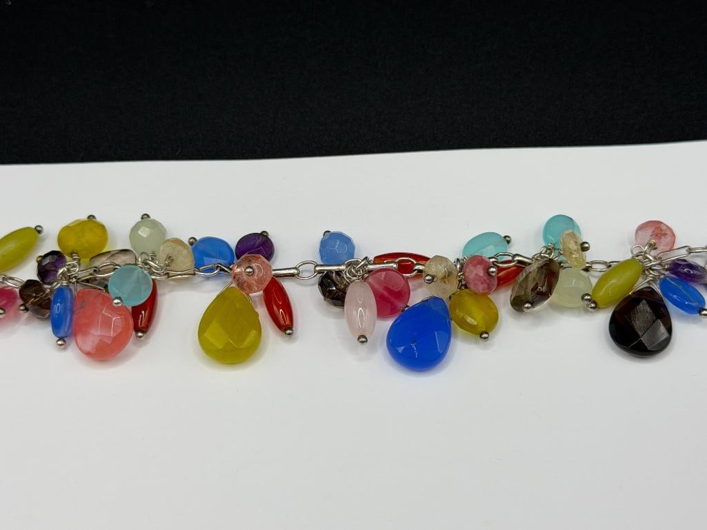 VINTAGE STERLING SILVER ERICA ZAP DESIGNS MULTI-GEMSTONE CLUSTER CHARM DANGLE BRACELET - 2