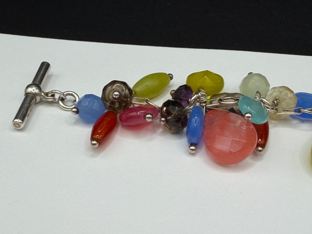 VINTAGE STERLING SILVER ERICA ZAP DESIGNS MULTI-GEMSTONE CLUSTER CHARM DANGLE BRACELET - 3