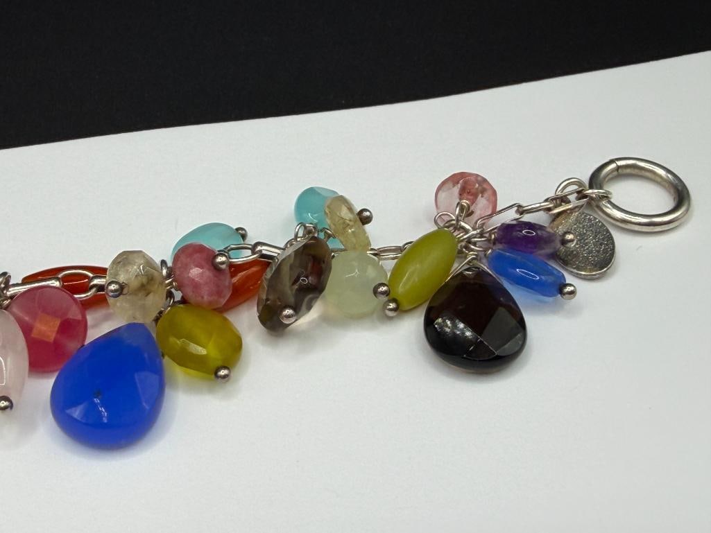 VINTAGE STERLING SILVER ERICA ZAP DESIGNS MULTI-GEMSTONE CLUSTER CHARM DANGLE BRACELET - 4