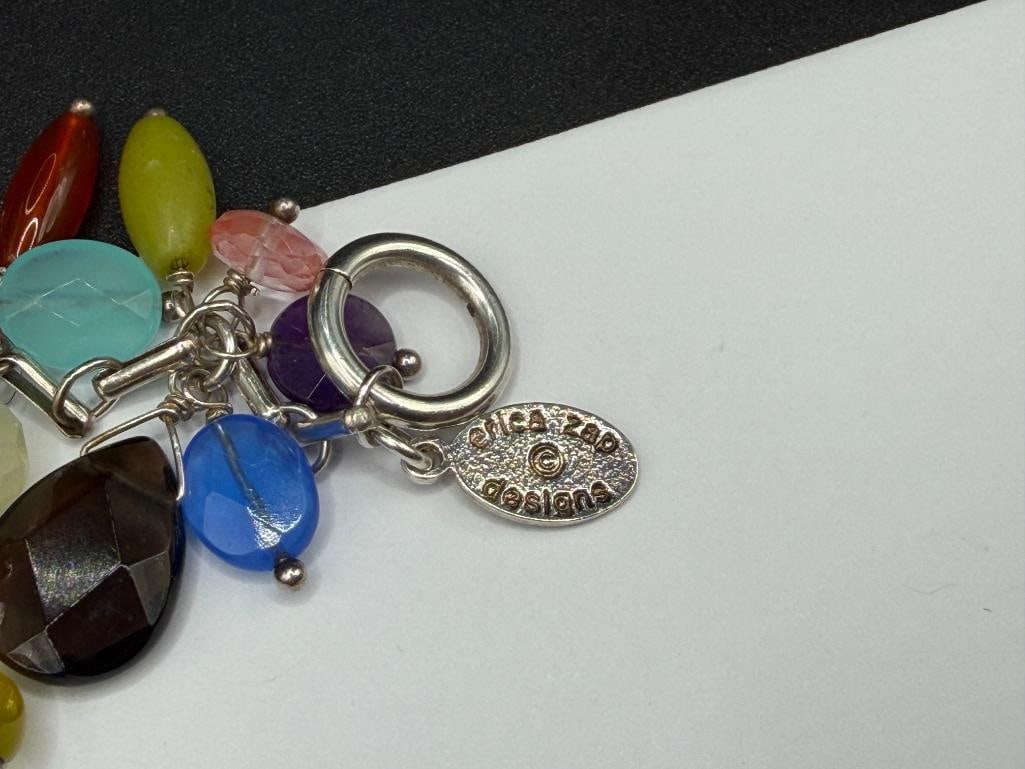 VINTAGE STERLING SILVER ERICA ZAP DESIGNS MULTI-GEMSTONE CLUSTER CHARM DANGLE BRACELET - 5