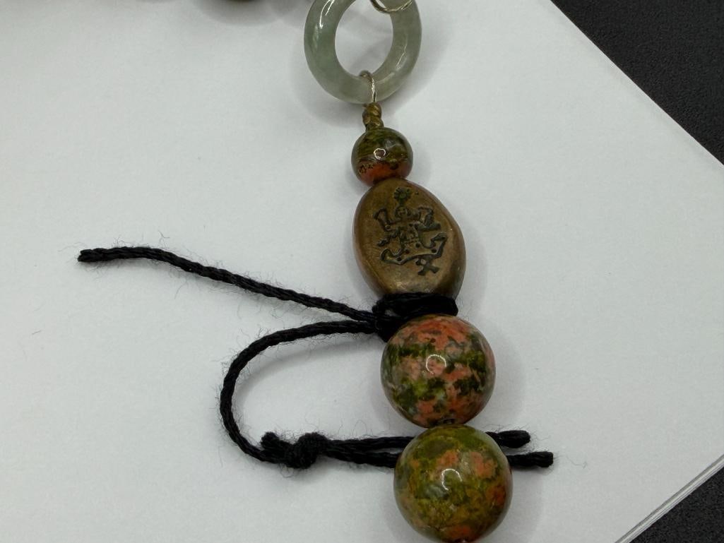 WENDY LEE DESIGNER SIGNED CARVED BONE, UNAKITE, AND BLACK TOURMALINE BEAD NECKLACE - 9