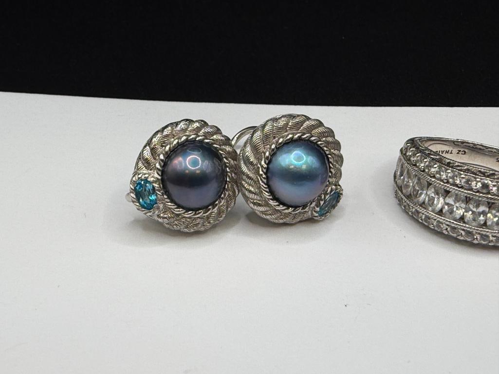 JUDITH RIPKA DESIGNER SIGNED STERLING SILVER JEWELRY INCLUDING RING, BRACELET, AND EARRINGS - 2