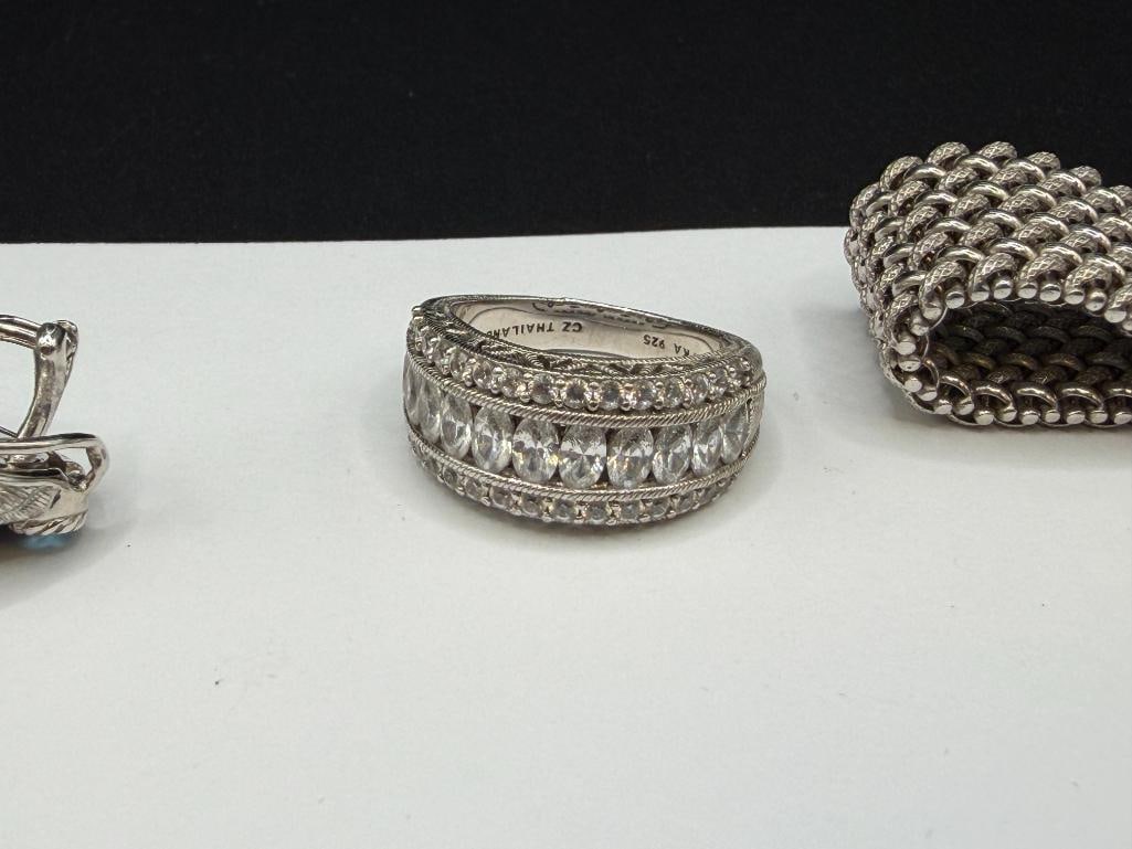 JUDITH RIPKA DESIGNER SIGNED STERLING SILVER JEWELRY INCLUDING RING, BRACELET, AND EARRINGS - 5