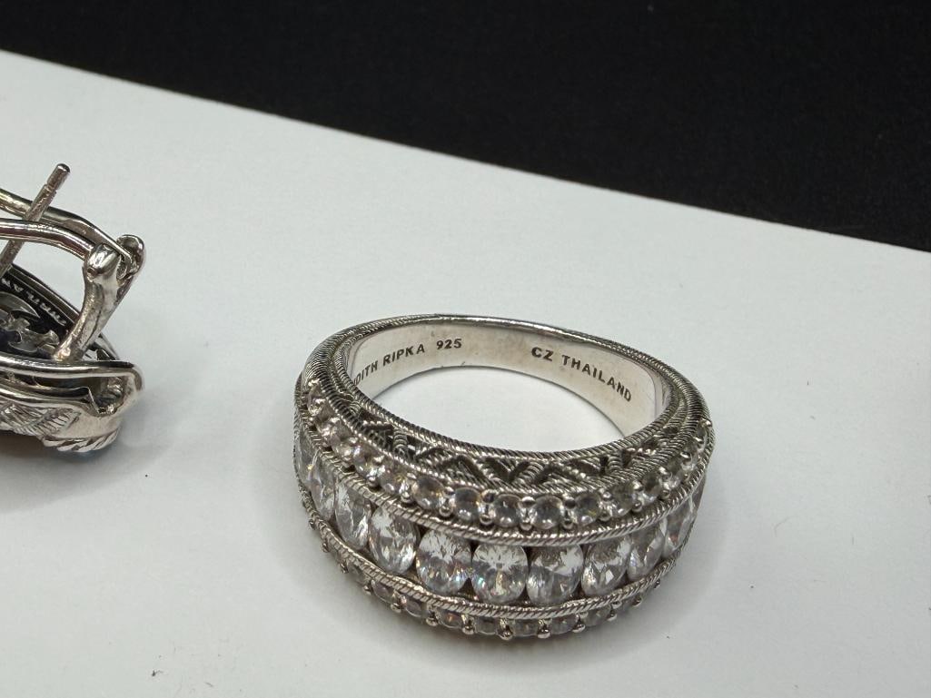 JUDITH RIPKA DESIGNER SIGNED STERLING SILVER JEWELRY INCLUDING RING, BRACELET, AND EARRINGS - 6