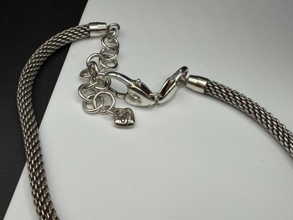 BRIGHTON DESIGNER SIGNED SILVER PLATED NECKLACE WITH PINK HEART CHARM PENDANT AND BEADS - 8