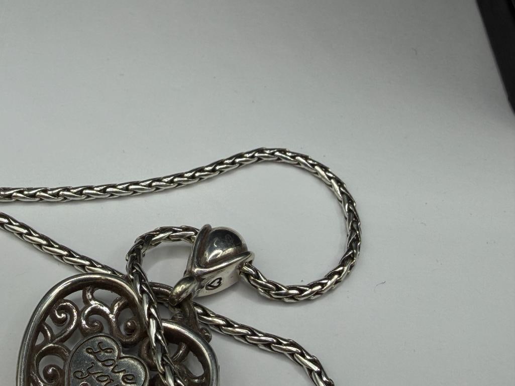 BRIGHTON DESIGNER SIGNED SILVER PLATED RED STONE HEART PENDANT NECKLACE "LOVE YOUR" - 6