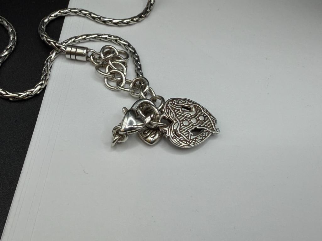 BRIGHTON DESIGNER SIGNED SILVER PLATED RED STONE HEART PENDANT NECKLACE "LOVE YOUR" - 8