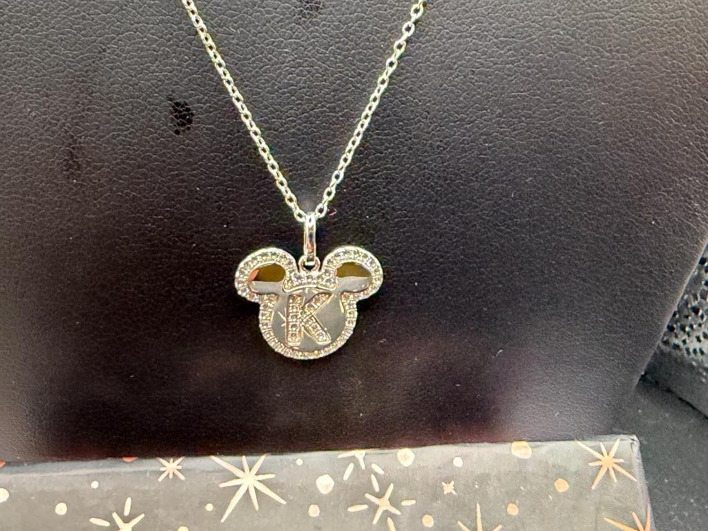 DISNEY JEWELRY INCLUDING STERLING SILVER MICKEY MOUSE "K" INITIAL PENDANT NECKLACE - 3