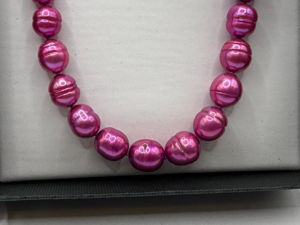 HONORA COLLECTION DYED FUSCHIA RINGED BAROQUE FRESHWATER PEARL NECKLACE - 3